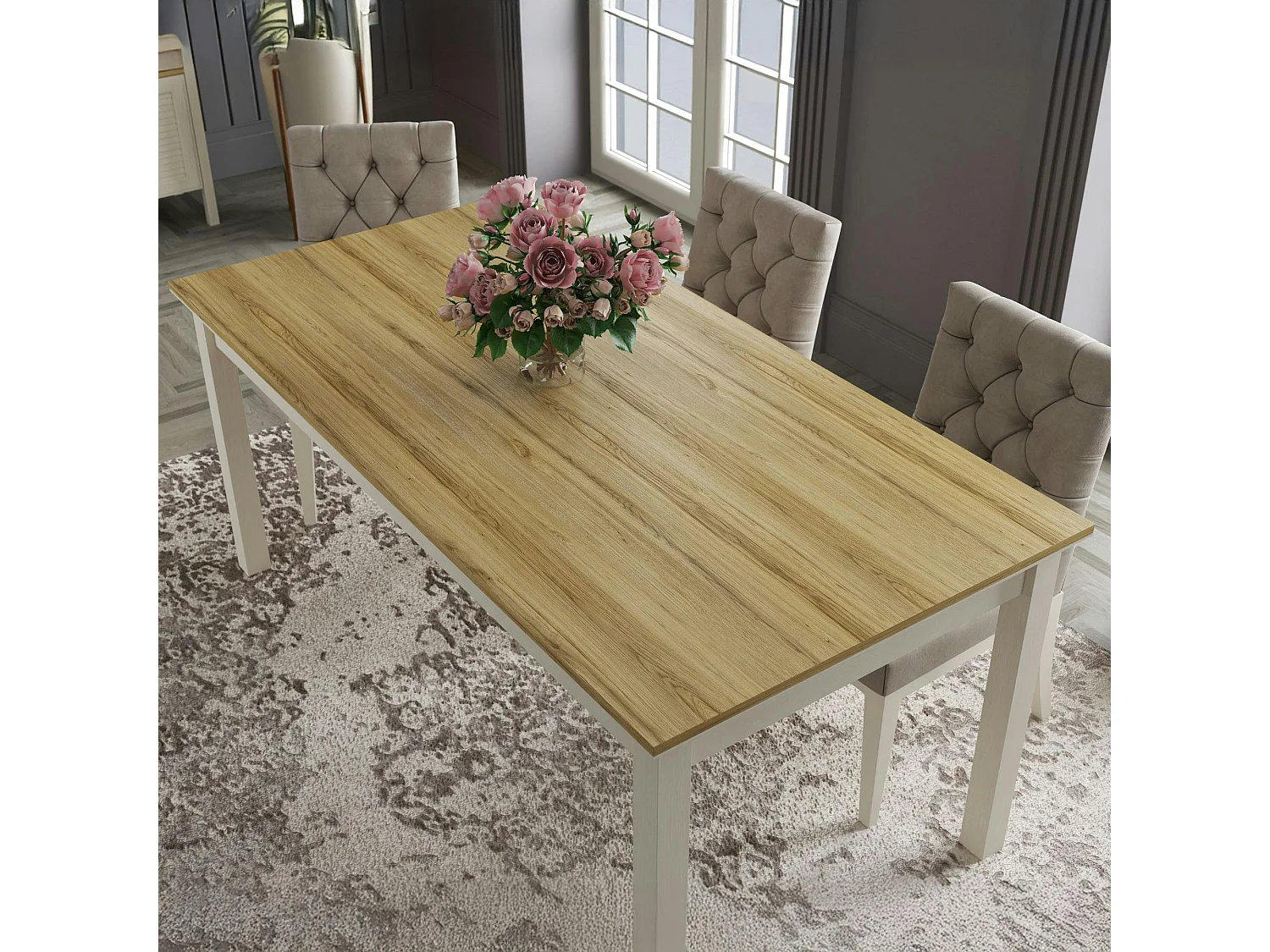 Table à manger rectangulaire moderne pieds gris 180 cm AROLA