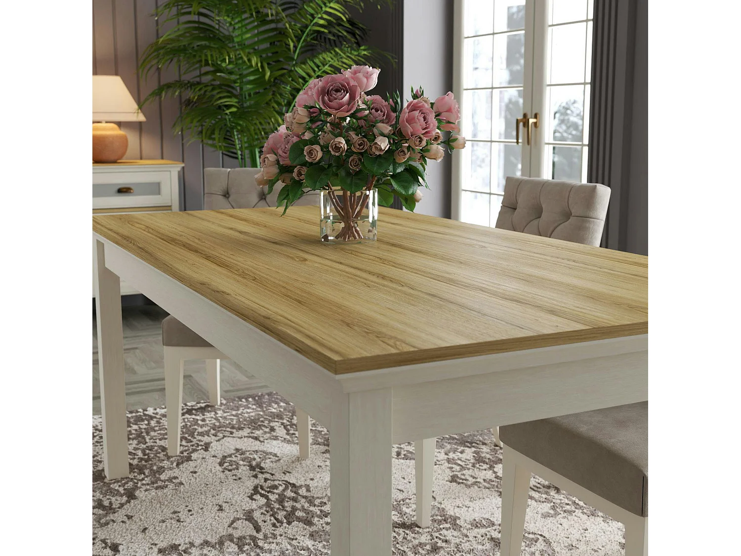 Table à manger rectangulaire moderne pieds gris 180 cm AROLA