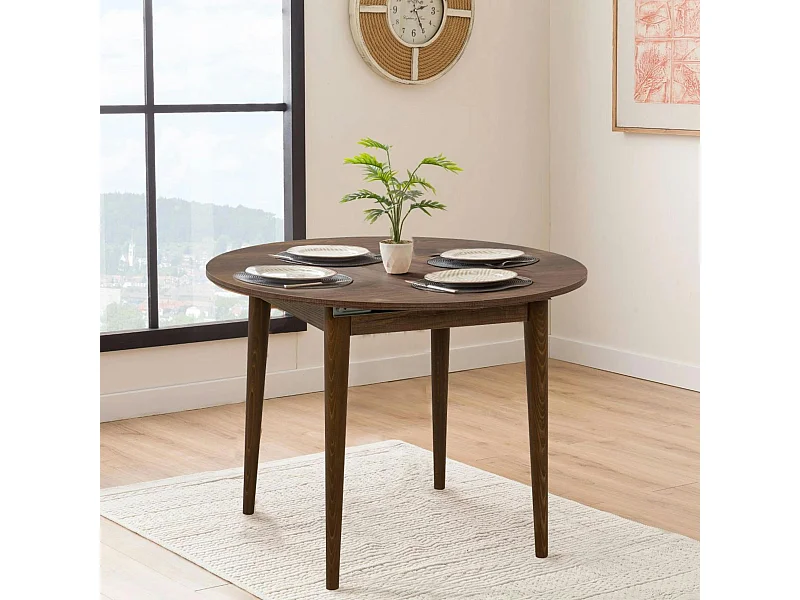 Table ronde extensible effet noyer Ø100-131 cm ORINA