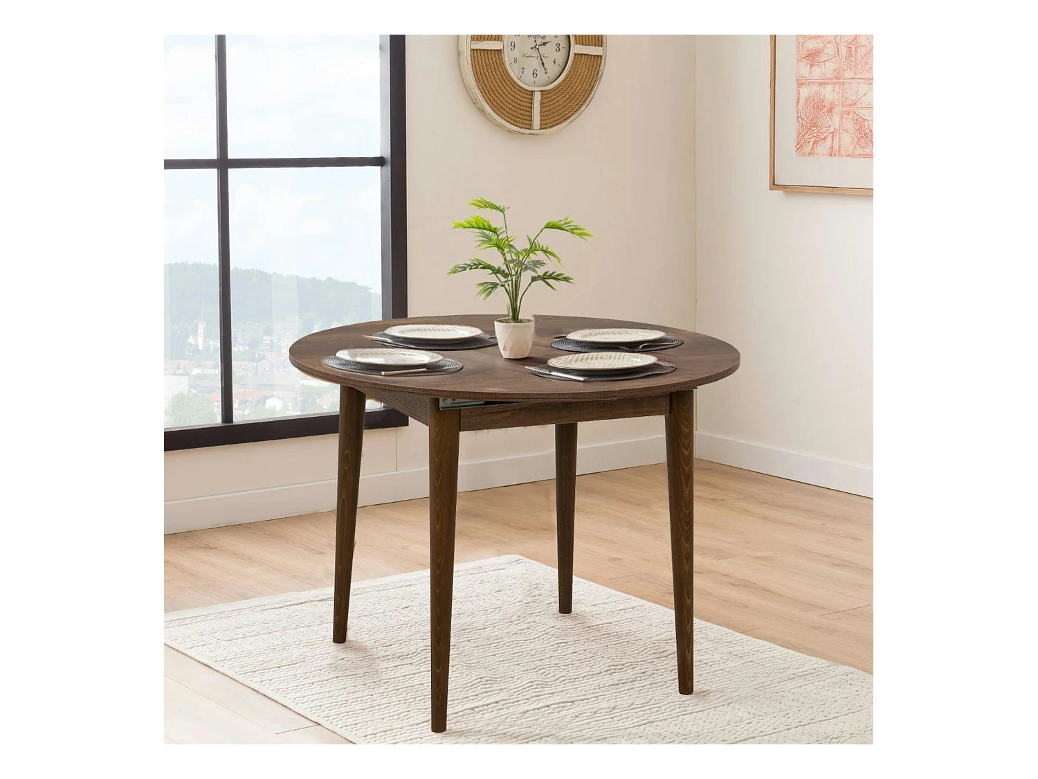 Table ronde extensible effet noyer Ø100-131 cm ORINA