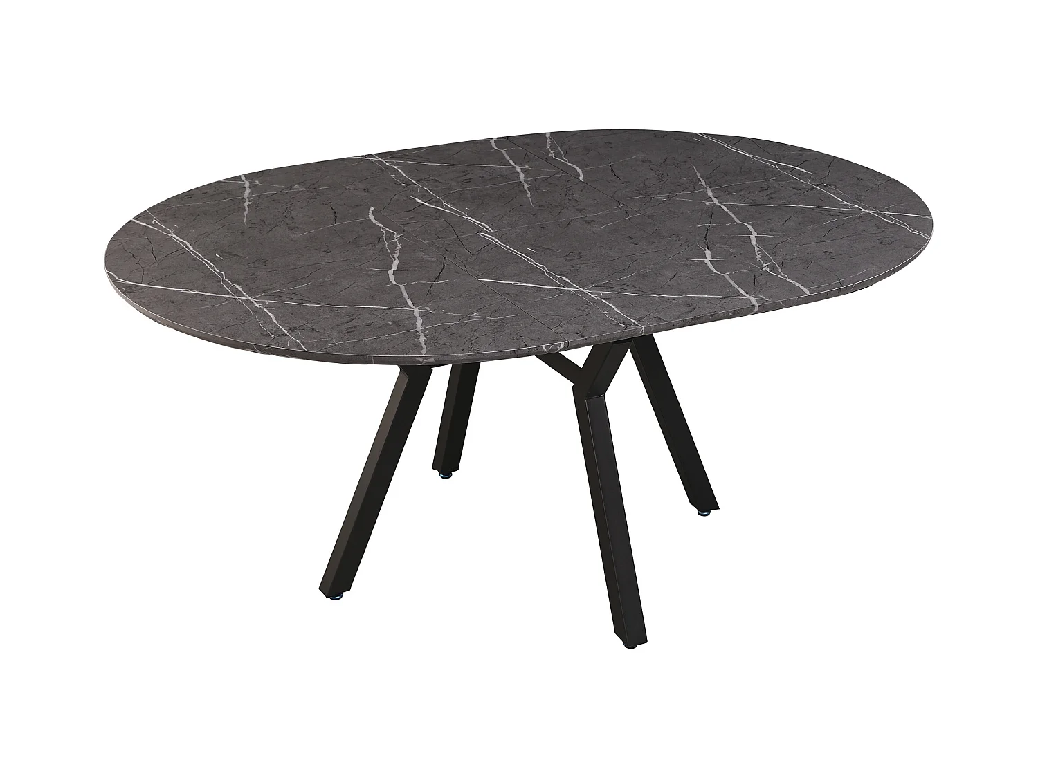 Table à manger ronde extensible coloris effet marbre noir - Longueur 130/160 x Largeur 130 cm x Hauteur 76cm