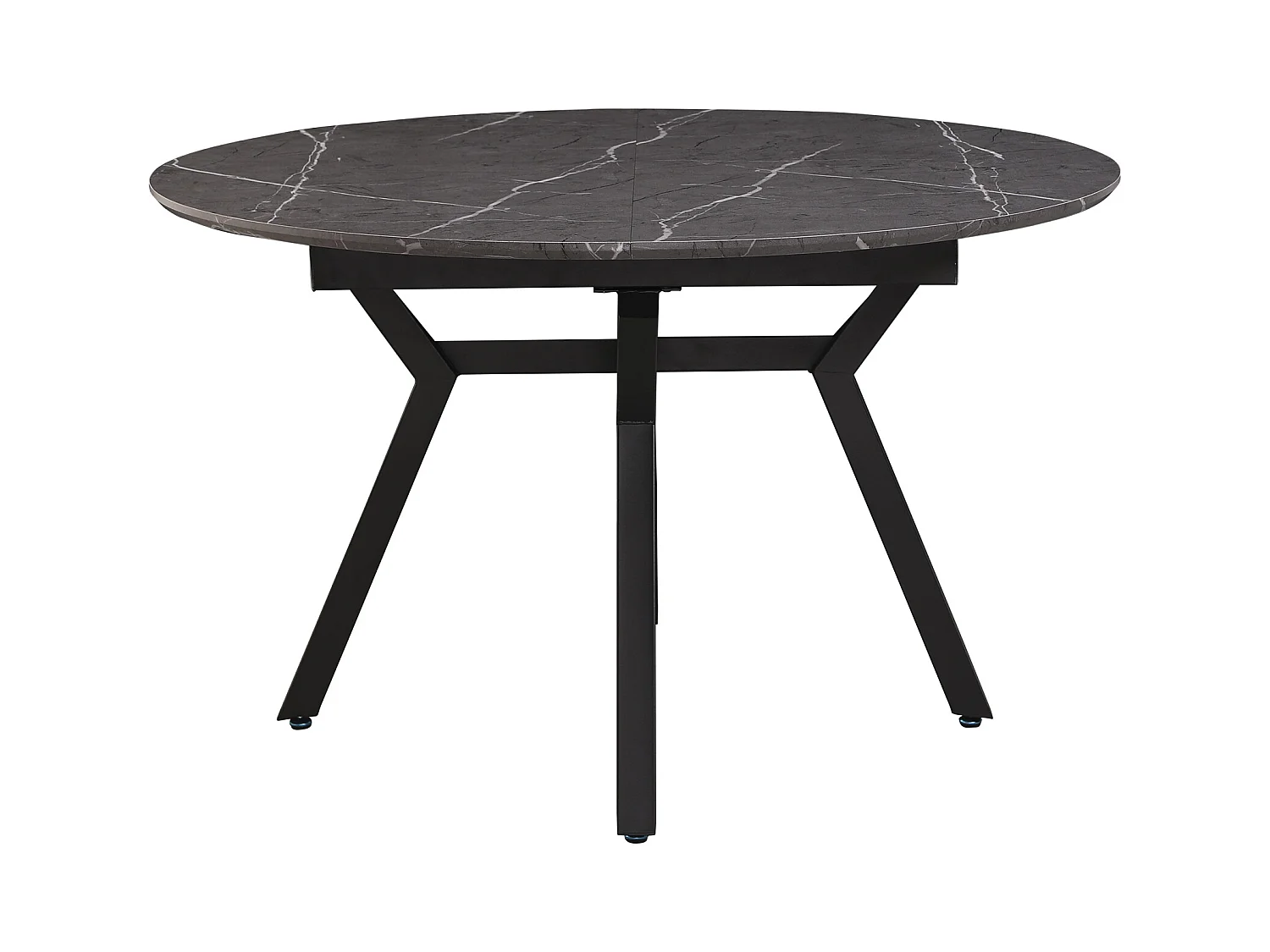 Table à manger ronde extensible coloris effet marbre noir - Longueur 130/160 x Largeur 130 cm x Hauteur 76cm