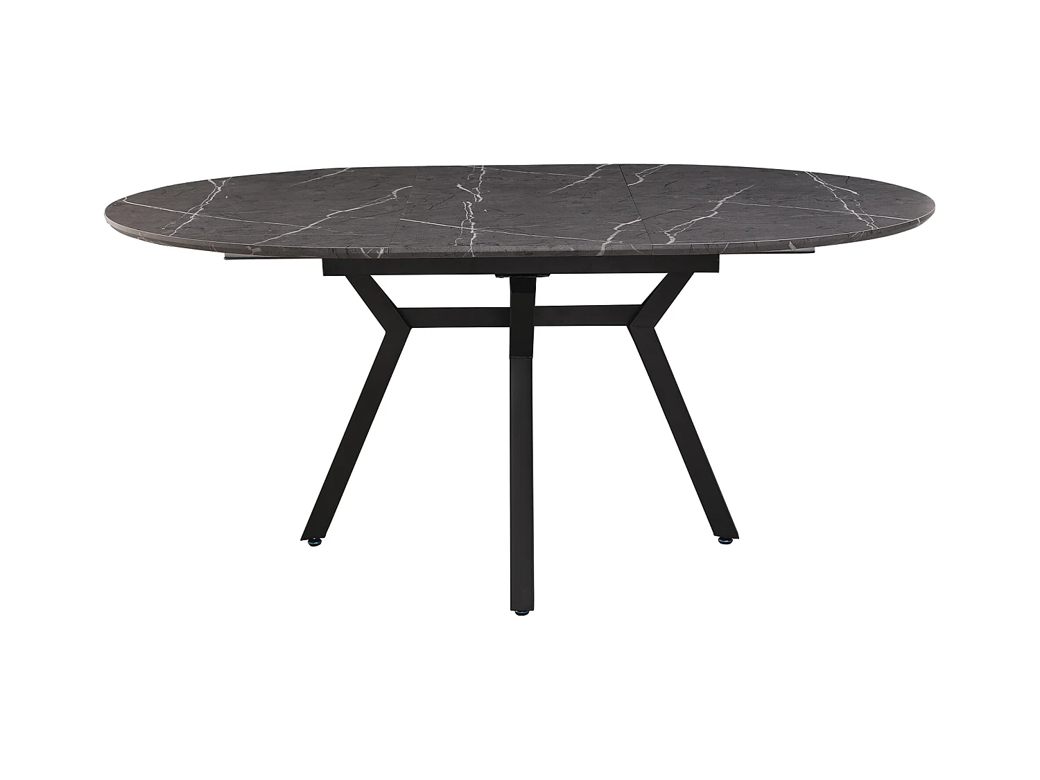 Table à manger ronde extensible coloris effet marbre noir - Longueur 130/160 x Largeur 130 cm x Hauteur 76cm