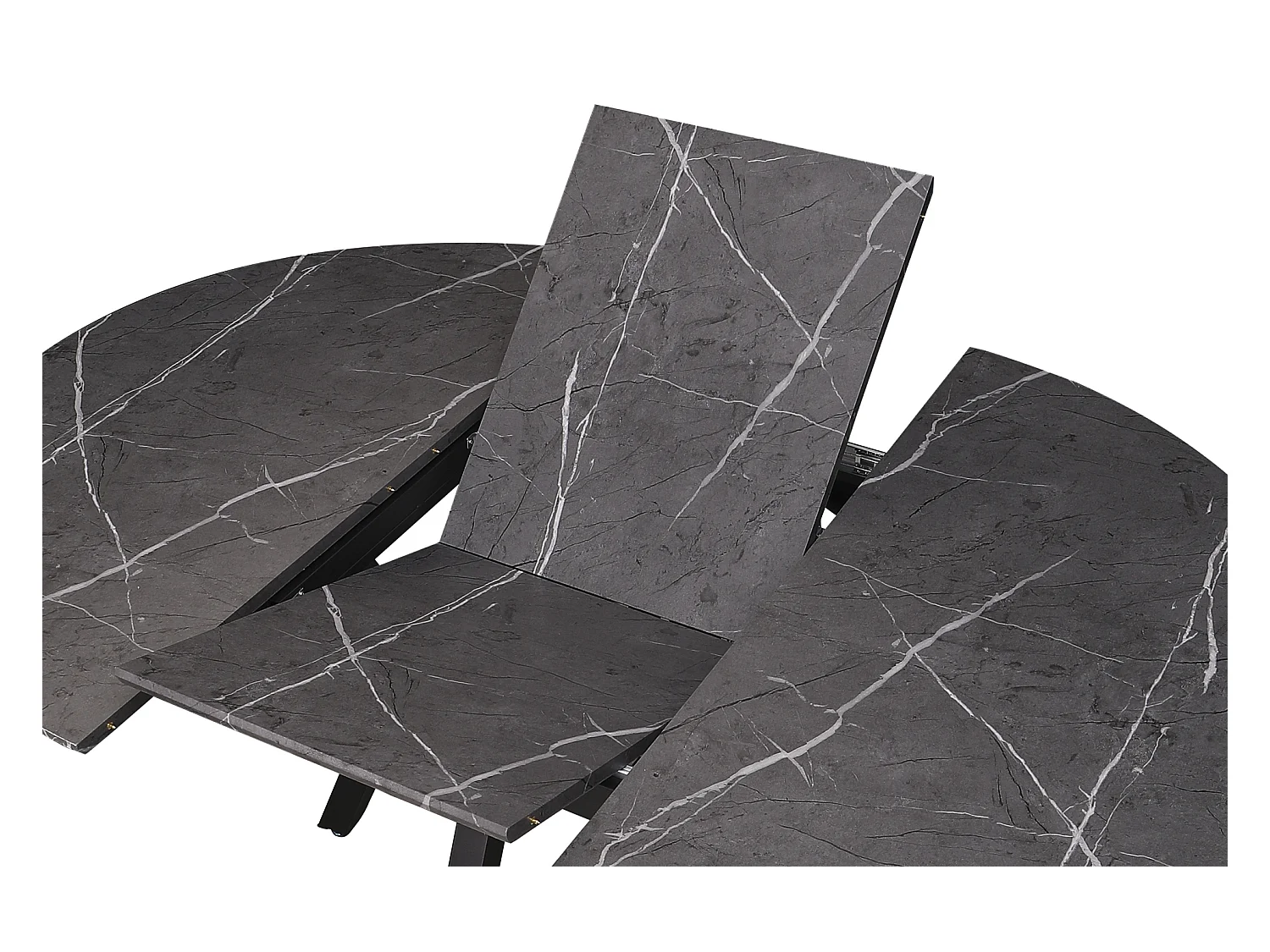 Table à manger ronde extensible coloris effet marbre noir - Longueur 130/160 x Largeur 130 cm x Hauteur 76cm