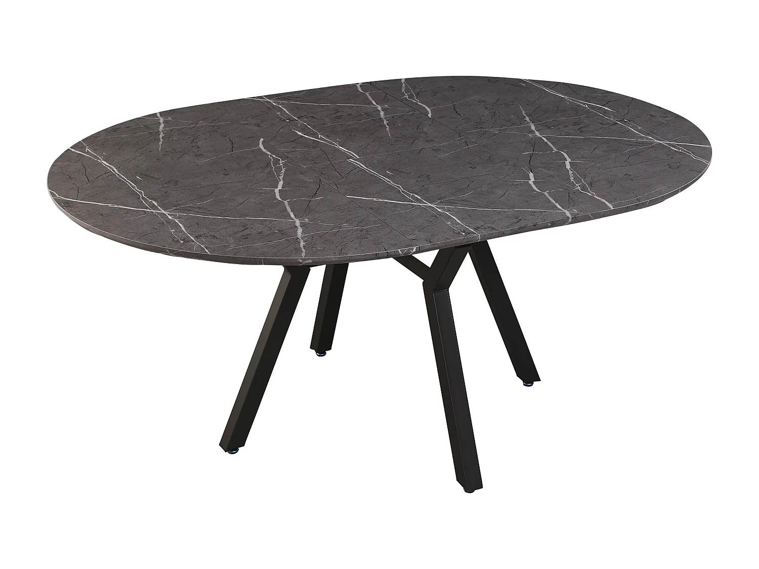 Table à manger ronde extensible coloris effet marbre noir - Longueur 130/160 x Largeur 130 cm x Hauteur 76cm