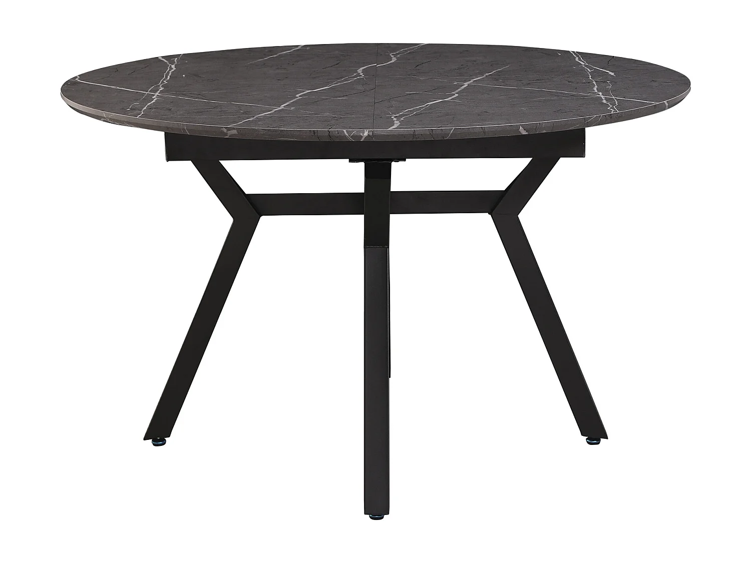 Table à manger ronde extensible coloris effet marbre noir - Longueur 130/160 x Largeur 130 cm x Hauteur 76cm