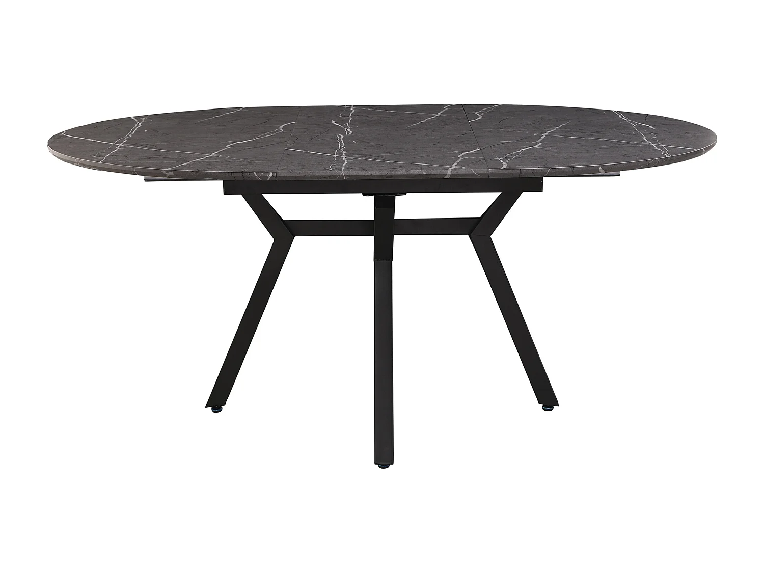 Table à manger ronde extensible coloris effet marbre noir - Longueur 130/160 x Largeur 130 cm x Hauteur 76cm