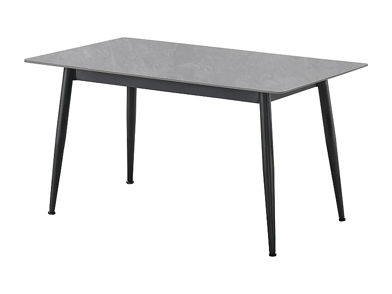 Table à manger rectangulaire coloris effet marbre gris et pieds en métal Noir - Longueur 140 x Largeur 80 x Hauteur 75 cm