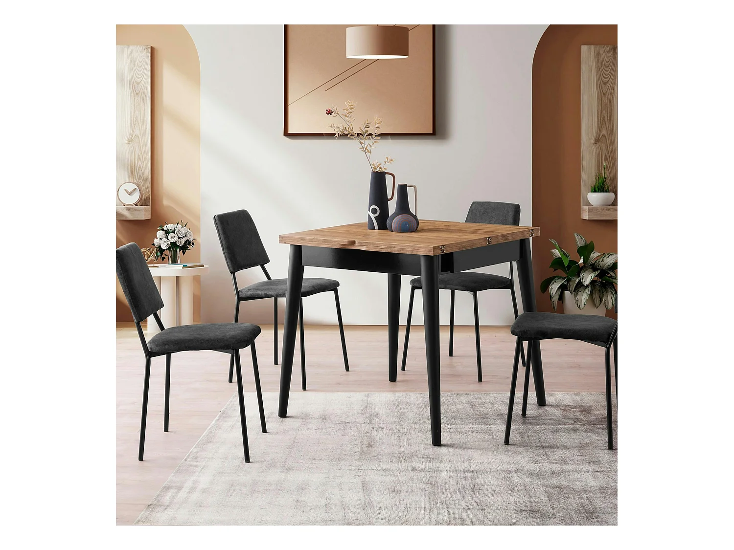 Table de cuisine extensible effet pin 80-160 cm UMEA