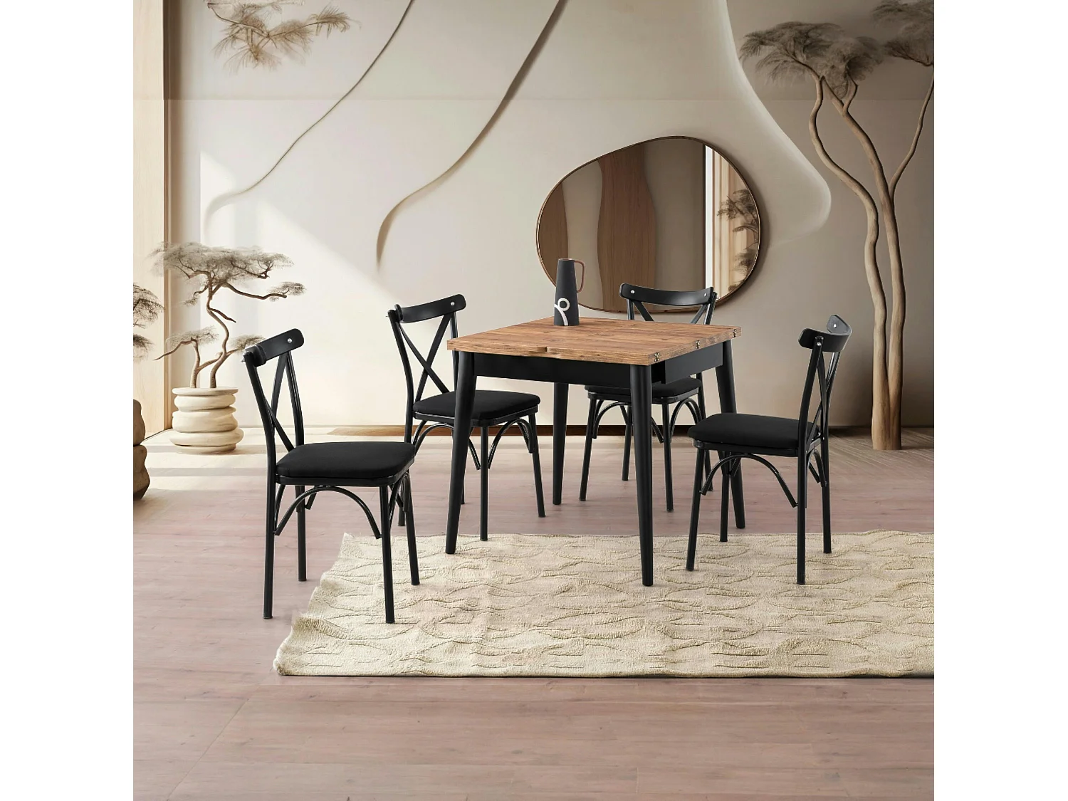 Table de cuisine extensible effet pin 80-160 cm UMEA