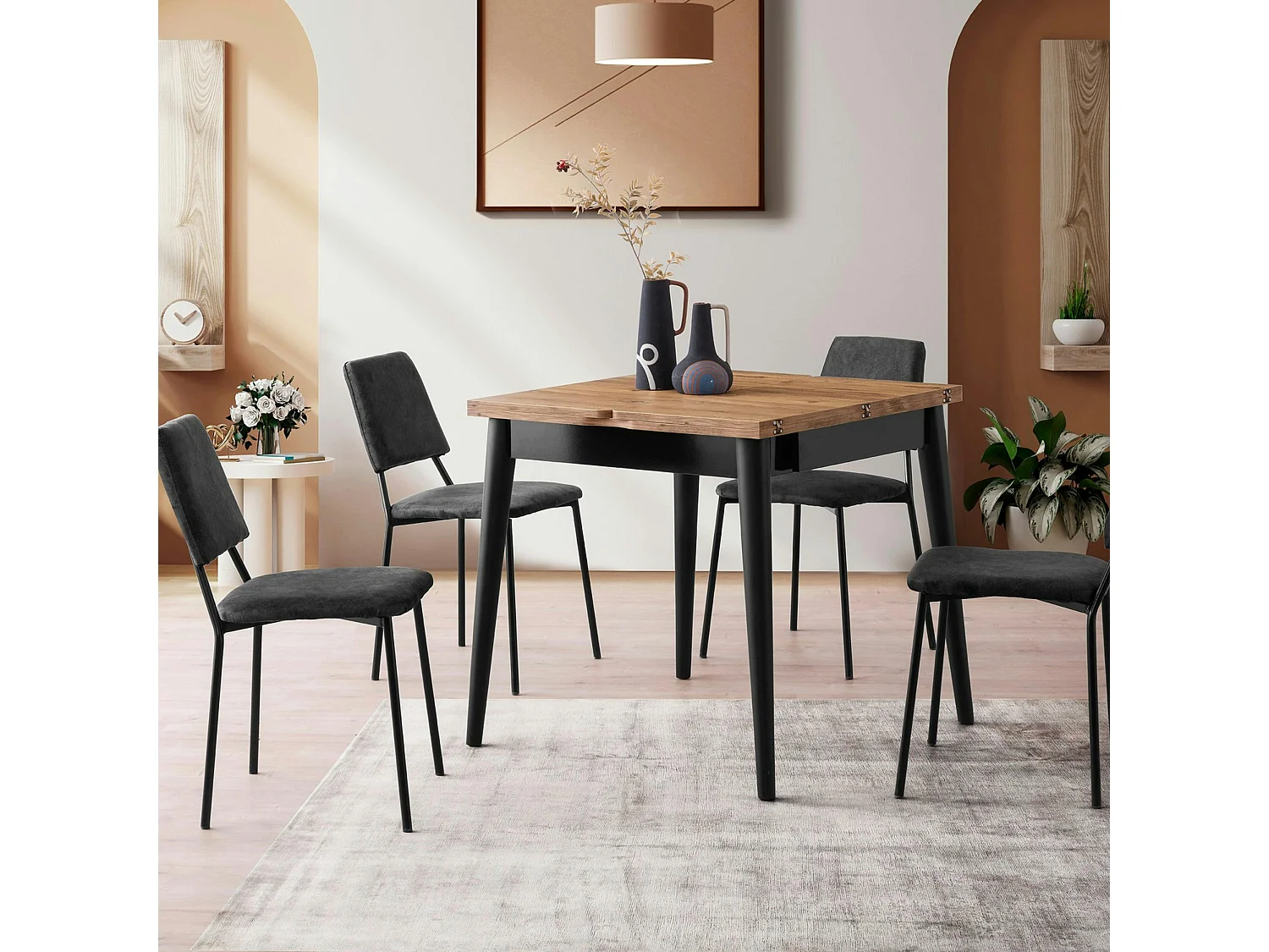 Table de cuisine extensible effet pin 80-160 cm UMEA