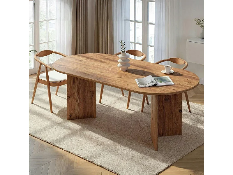 Table à manger ovale effet pin pieds en V 200 cm MARFA