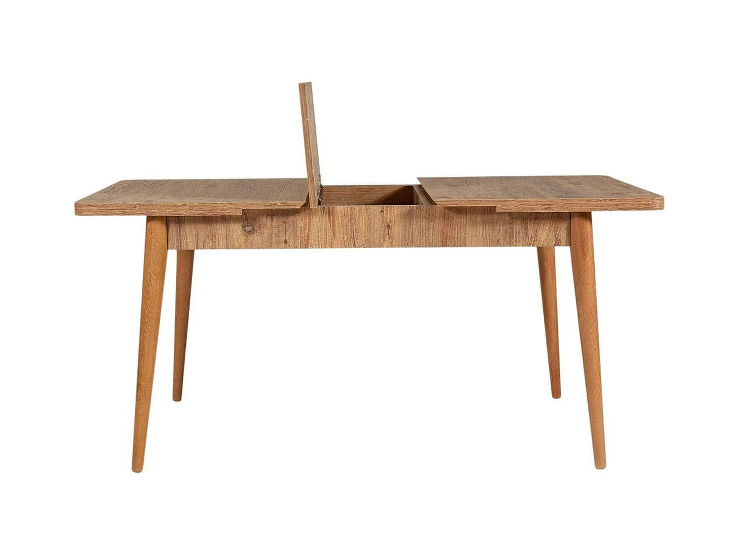 Table extensible effet pin, rangement intégré 130-165 cm ORINA