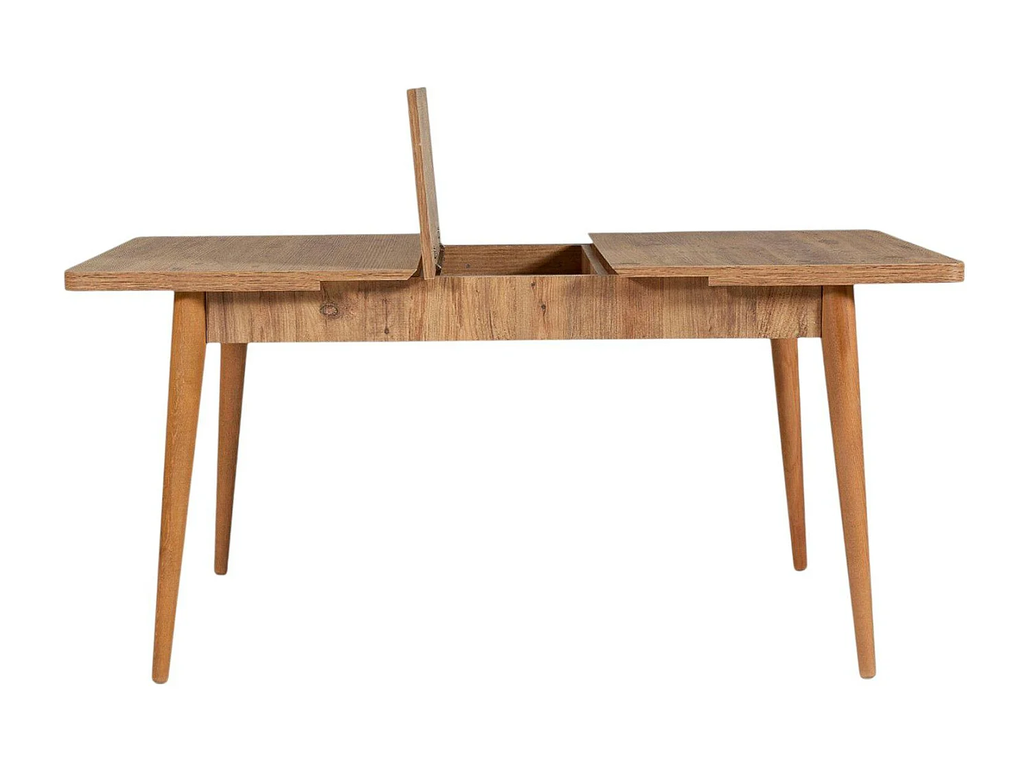 Table extensible effet pin, rangement intégré 130-165 cm ORINA