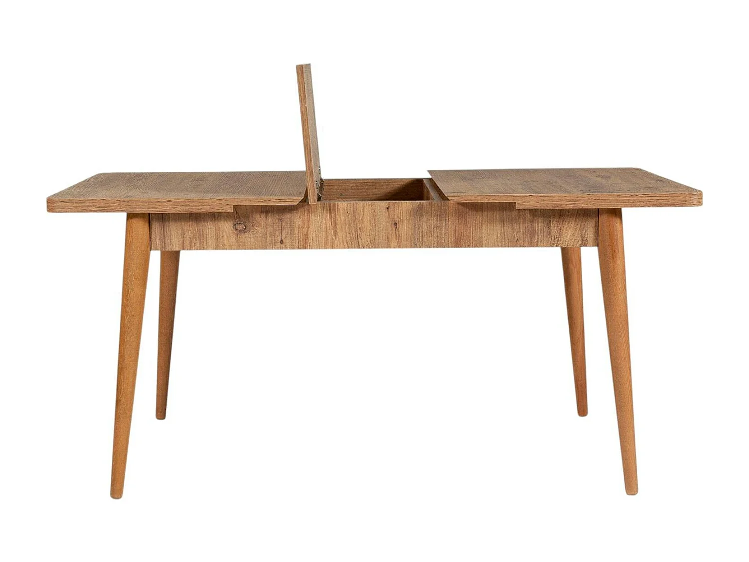 Table extensible effet pin, rangement intégré 130-165 cm ORINA