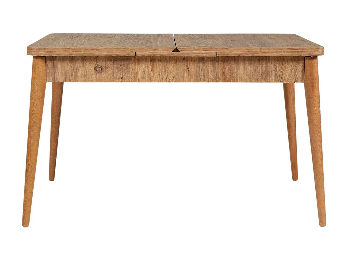 Table extensible effet pin, rangement intégré 130-165 cm ORINA