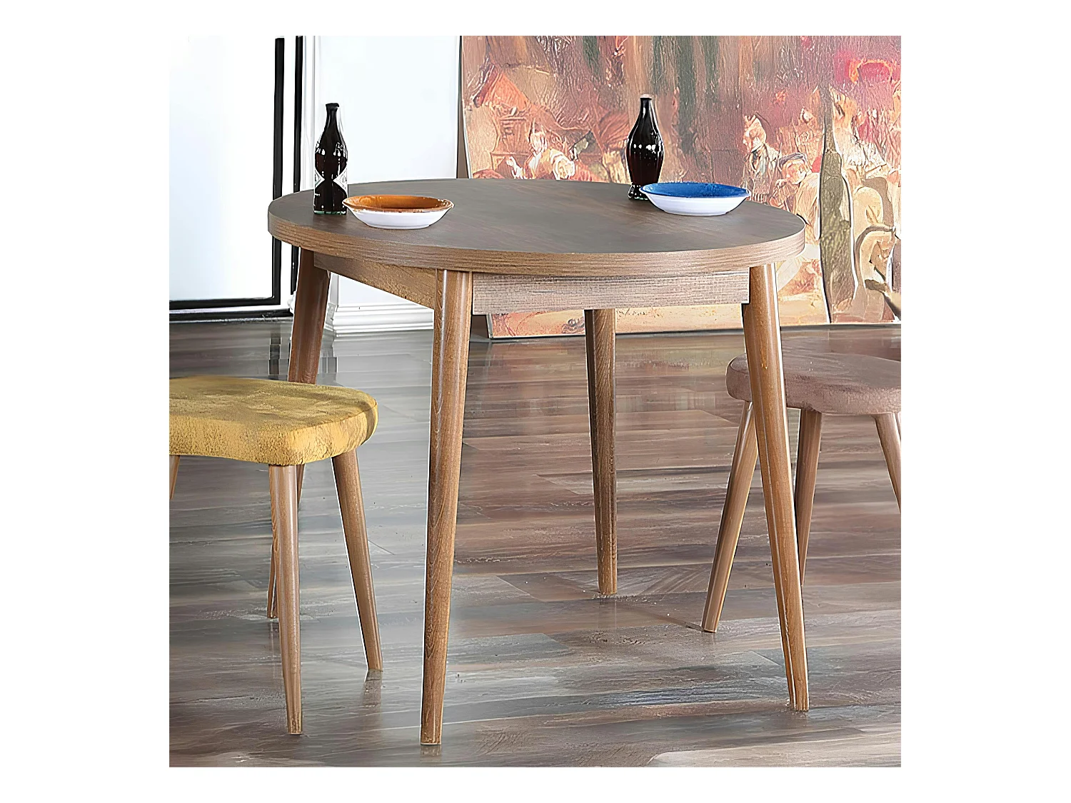 Table à manger ronde effet bois de noyer clair Ø90 cm MARFA