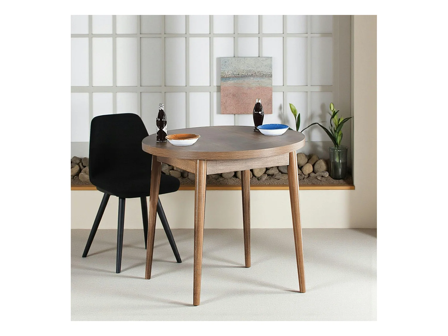 Table à manger ronde effet bois de noyer clair Ø90 cm MARFA