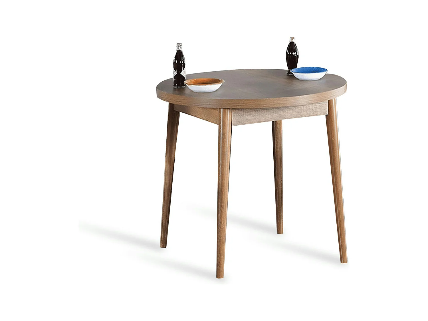 Table à manger ronde effet bois de noyer clair Ø90 cm MARFA