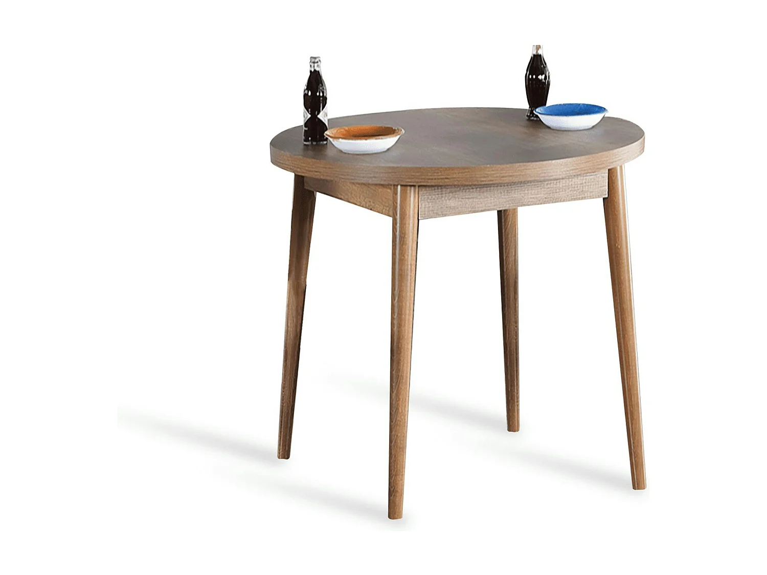 Table à manger ronde effet bois de noyer clair Ø90 cm MARFA