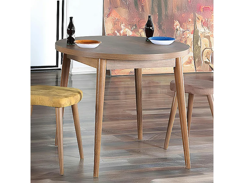 Table à manger ronde effet bois de noyer clair Ø90 cm MARFA