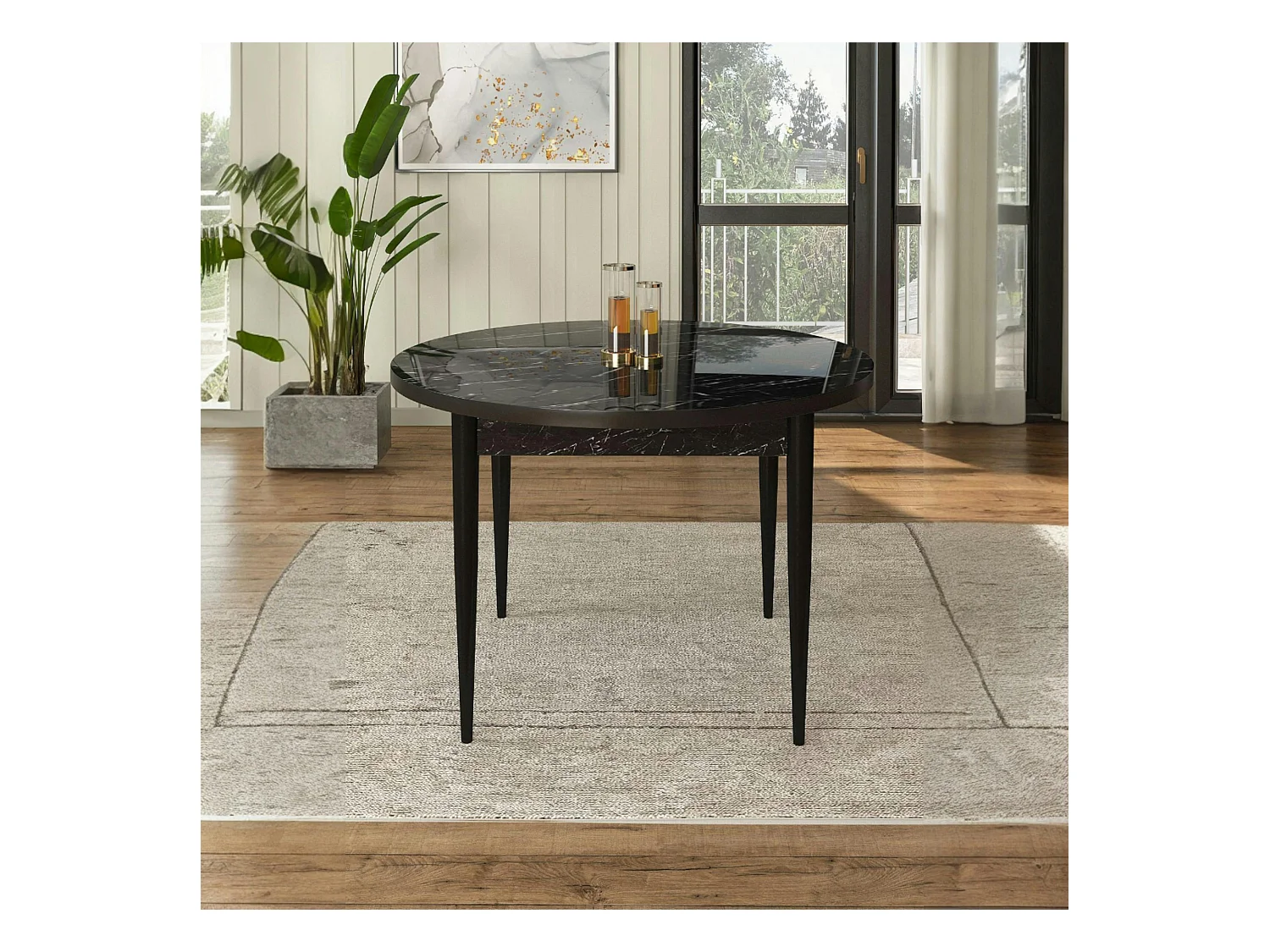 Table à manger ronde noire décor marbré  Ø90 cm LUNOR