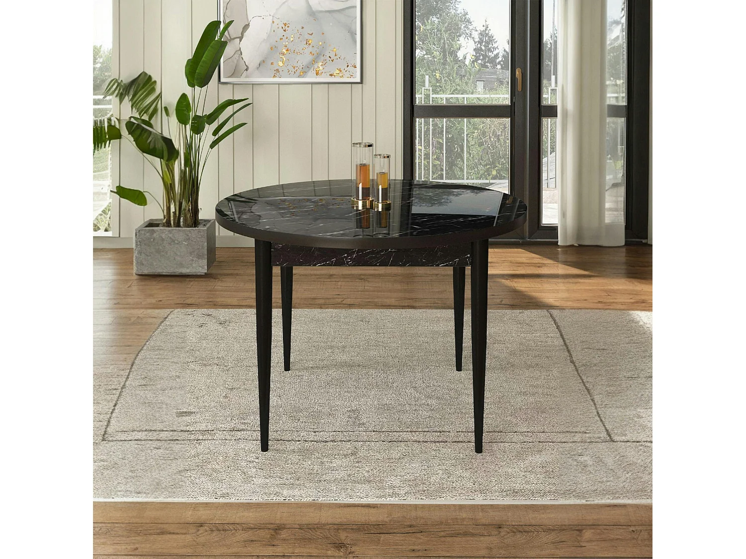 Table à manger ronde noire décor marbré  Ø90 cm LUNOR