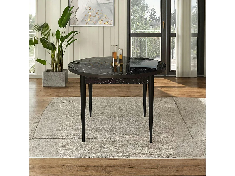 Table à manger ronde noire décor marbré  Ø90 cm LUNOR