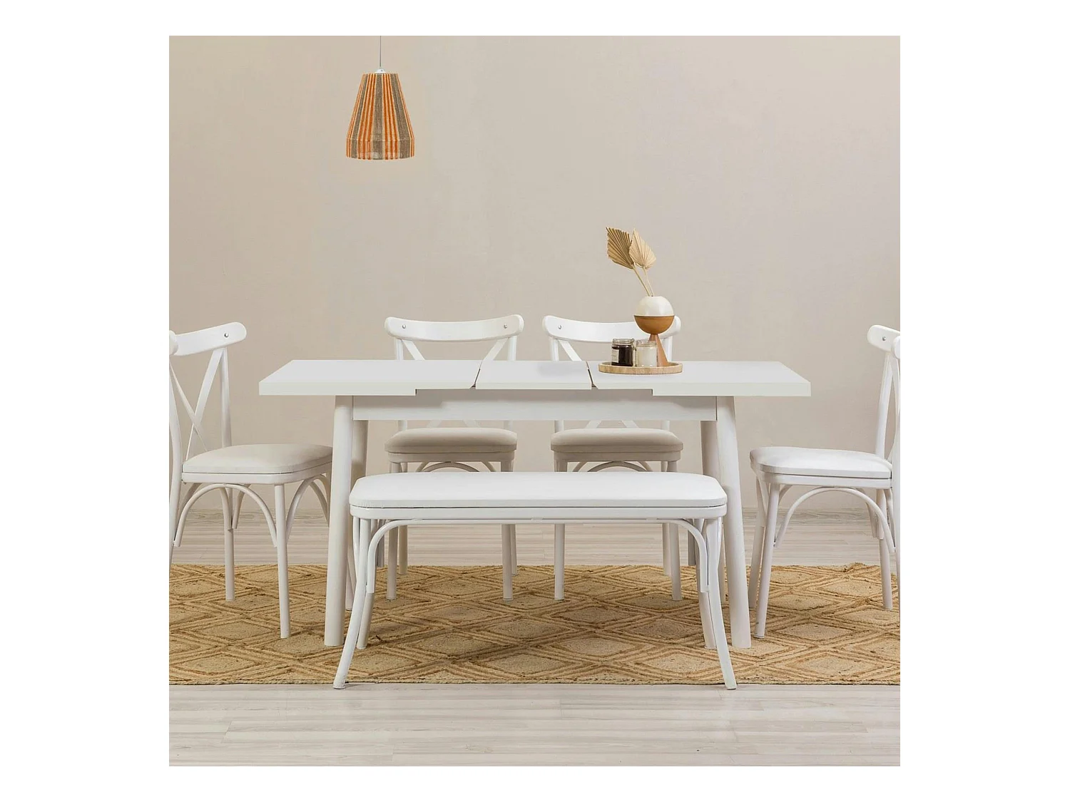 Table extensible blanche, rangement intégré 130-165 cm ORINA