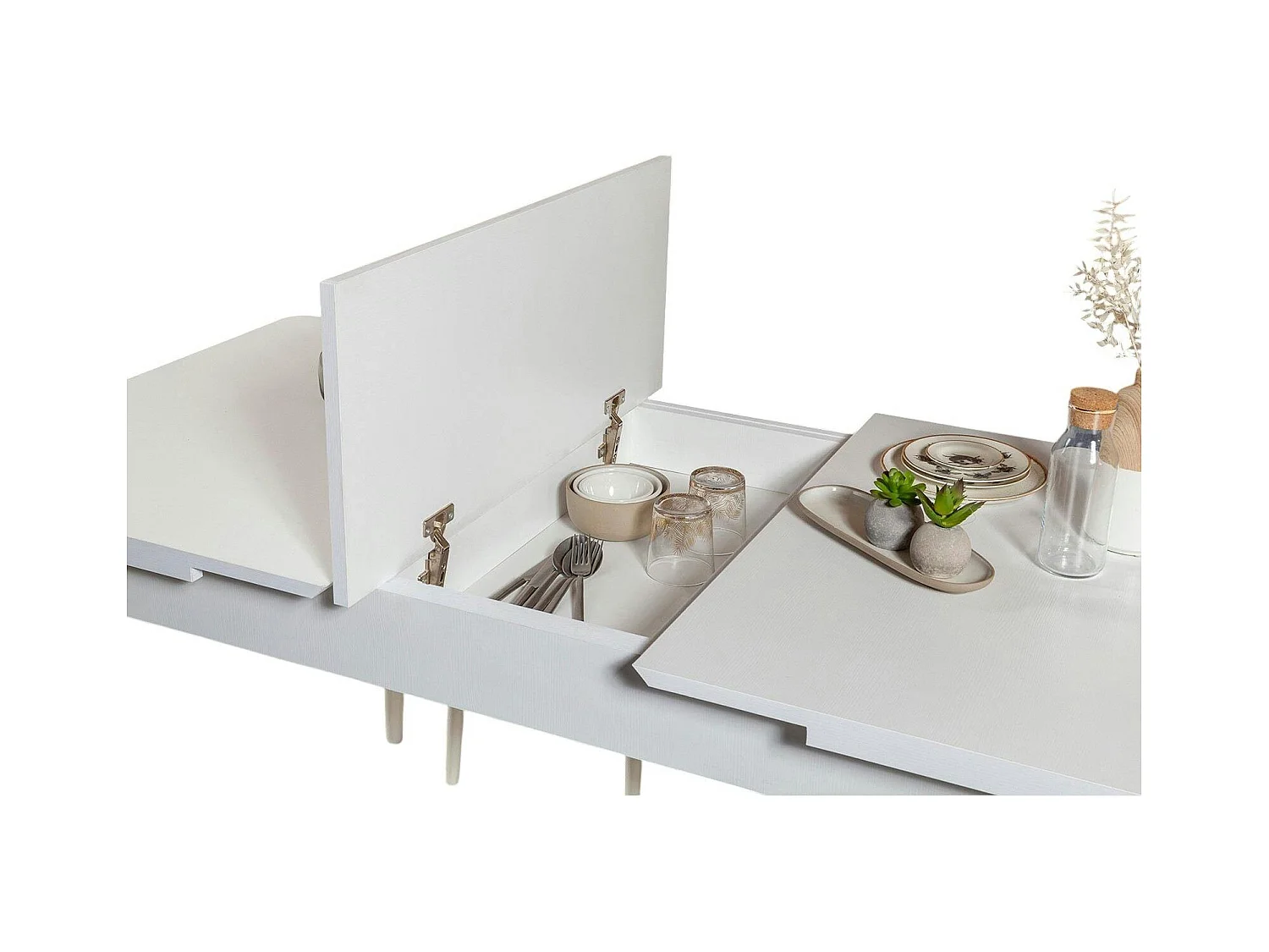 Table extensible blanche, rangement intégré 130-165 cm ORINA