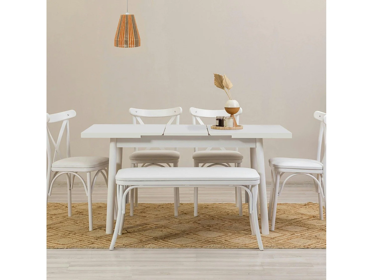 Table extensible blanche, rangement intégré 130-165 cm ORINA