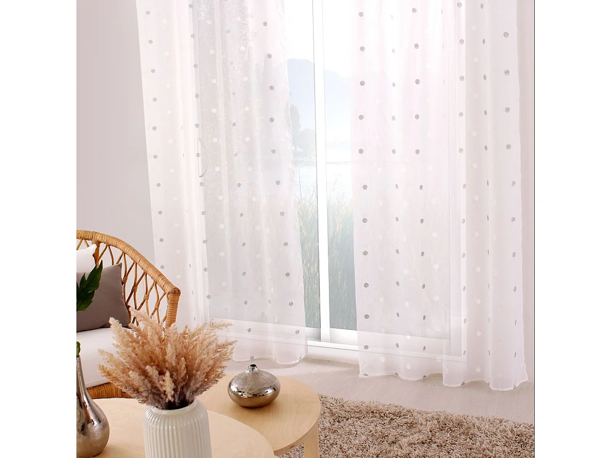 Rideau Voilage Avec Œillets "Smarties" 140x240cm Blanc & Argent