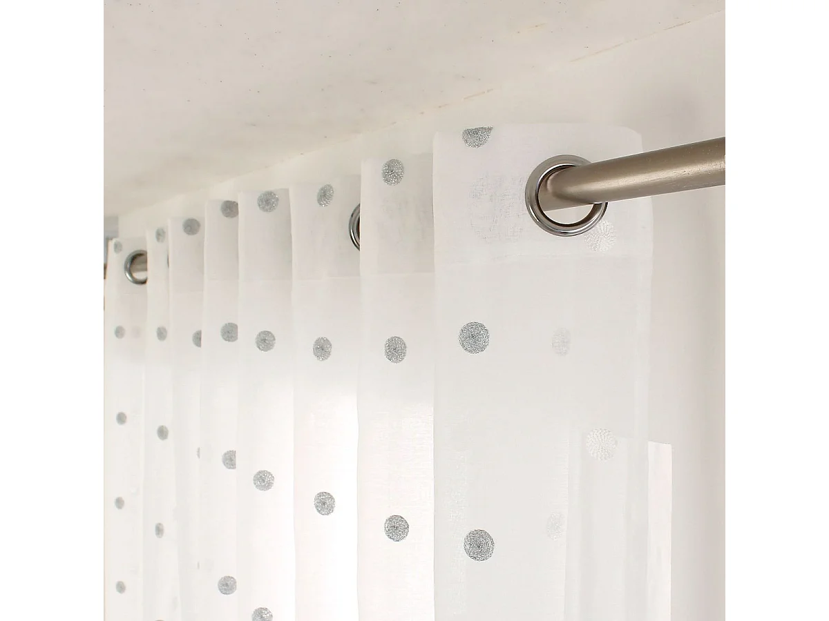 Rideau Voilage Avec Œillets "Smarties" 140x240cm Blanc & Argent