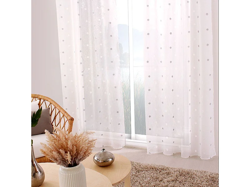 Rideau Voilage Avec Œillets "Smarties" 140x240cm Blanc & Argent