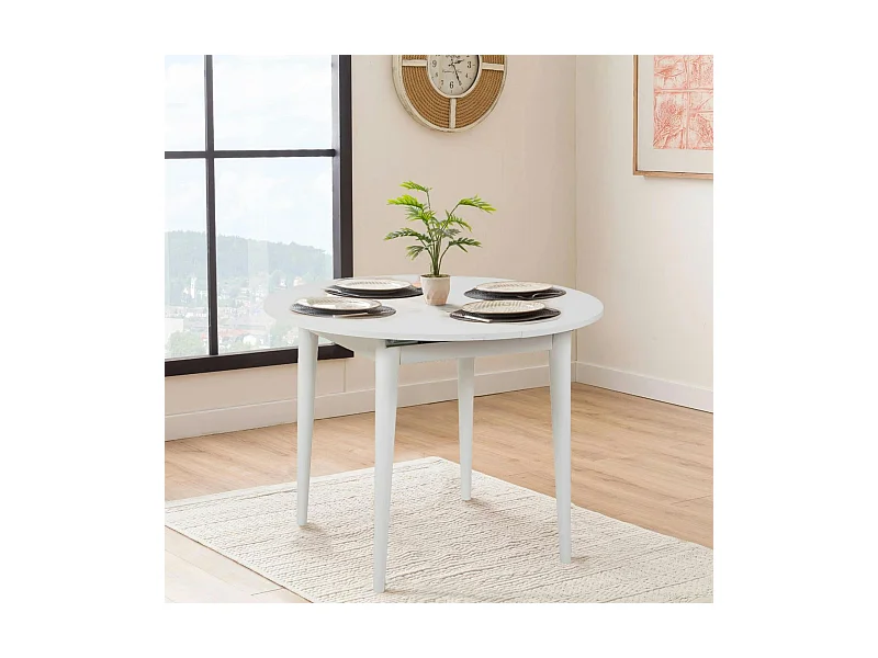Table à manger blanche extensible Ø100-131 cm ORINA