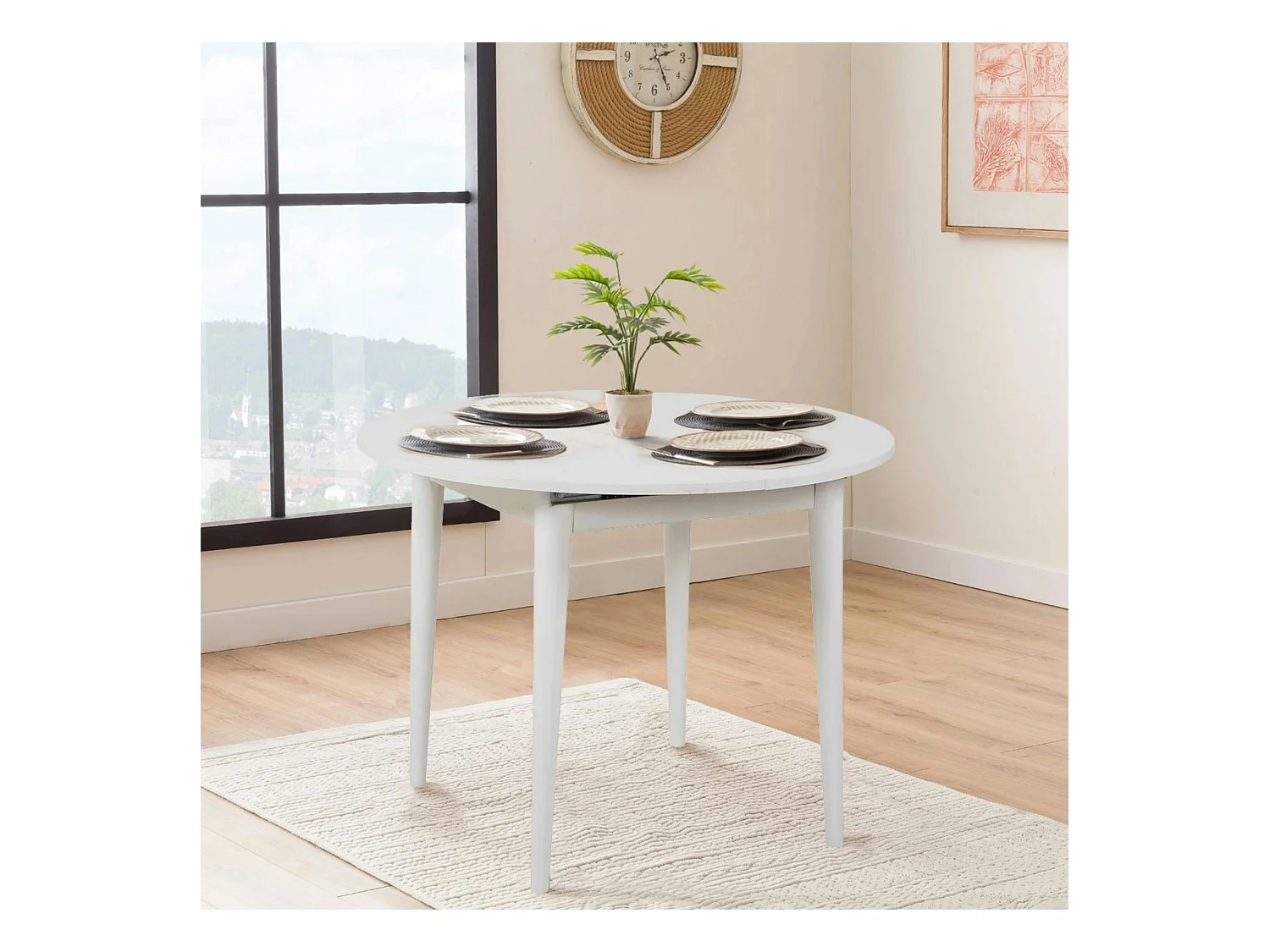 Table à manger blanche extensible Ø100-131 cm ORINA