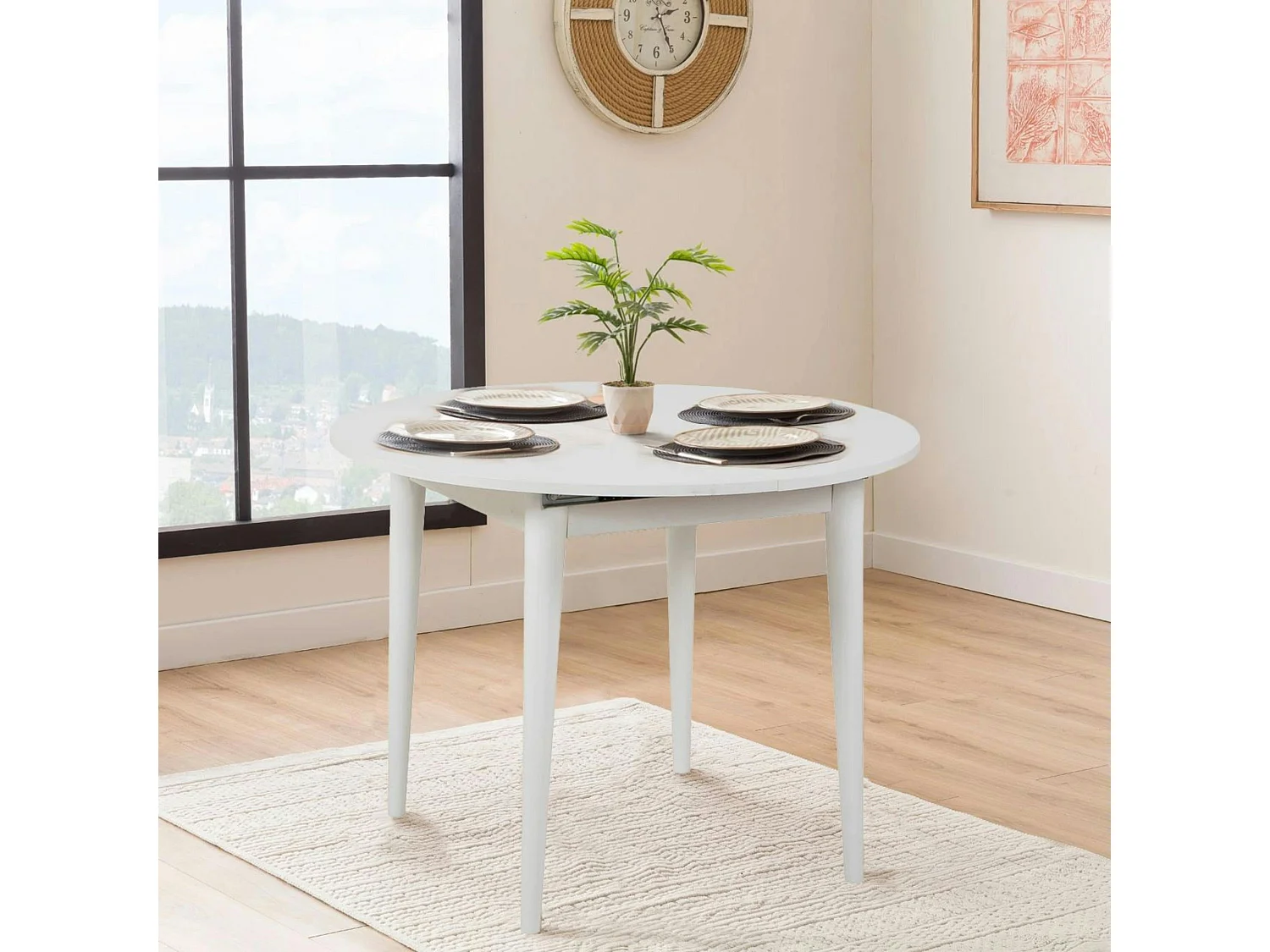 Table à manger blanche extensible Ø100-131 cm ORINA