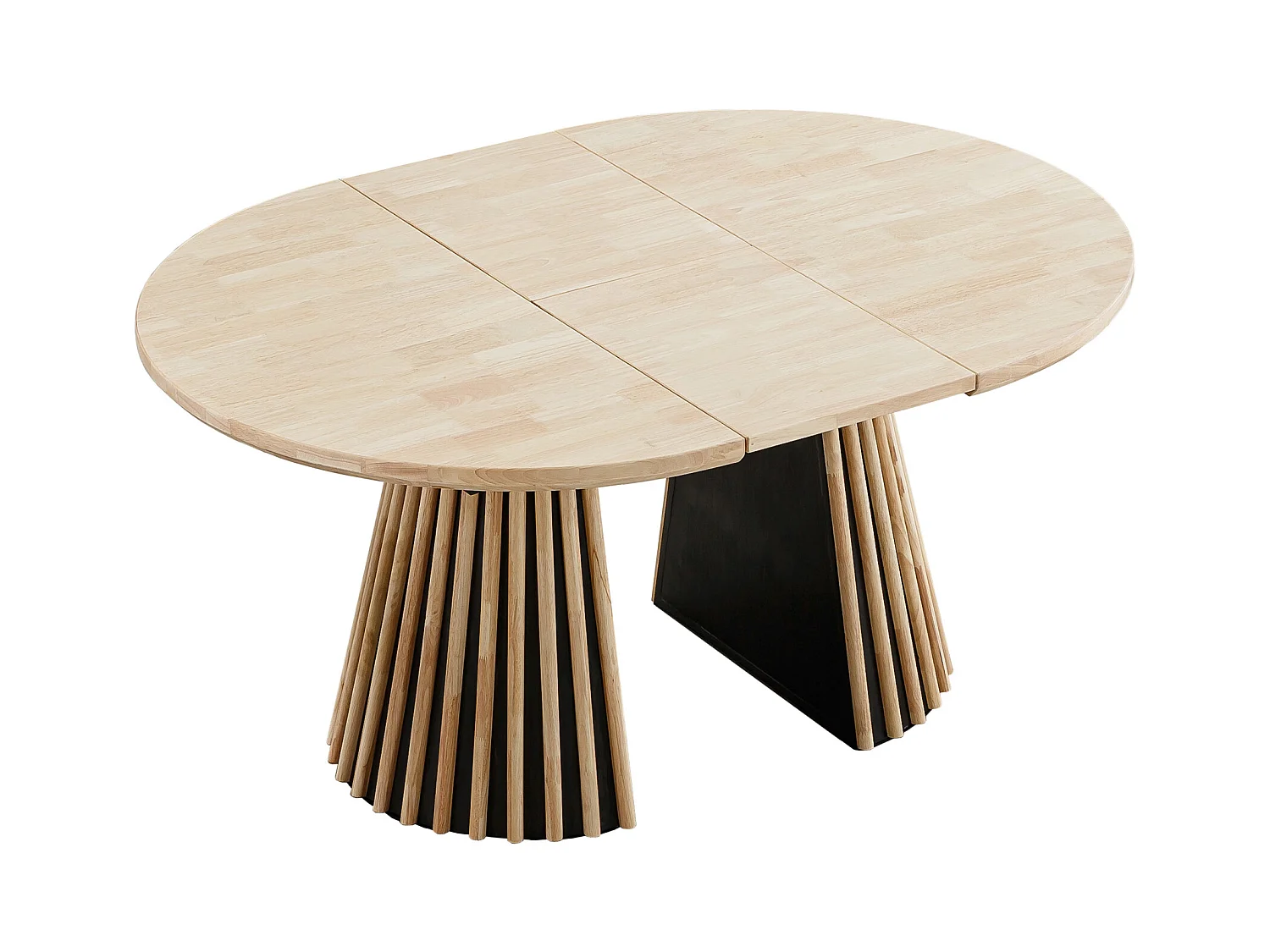Table à manger ronde extensible coloris Chêne nordique/noir - Longueur 100-140-180 x Largeur 100 x Hauteur 76 cm
