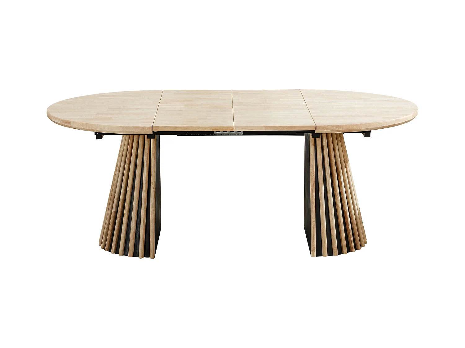 Table à manger ronde extensible coloris Chêne nordique/noir - Longueur 100-140-180 x Largeur 100 x Hauteur 76 cm