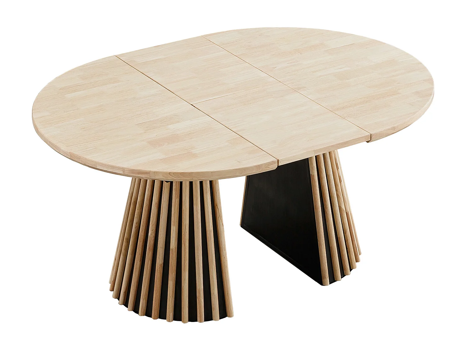 Table à manger ronde extensible coloris Chêne nordique/noir - Longueur 100-140-180 x Largeur 100 x Hauteur 76 cm