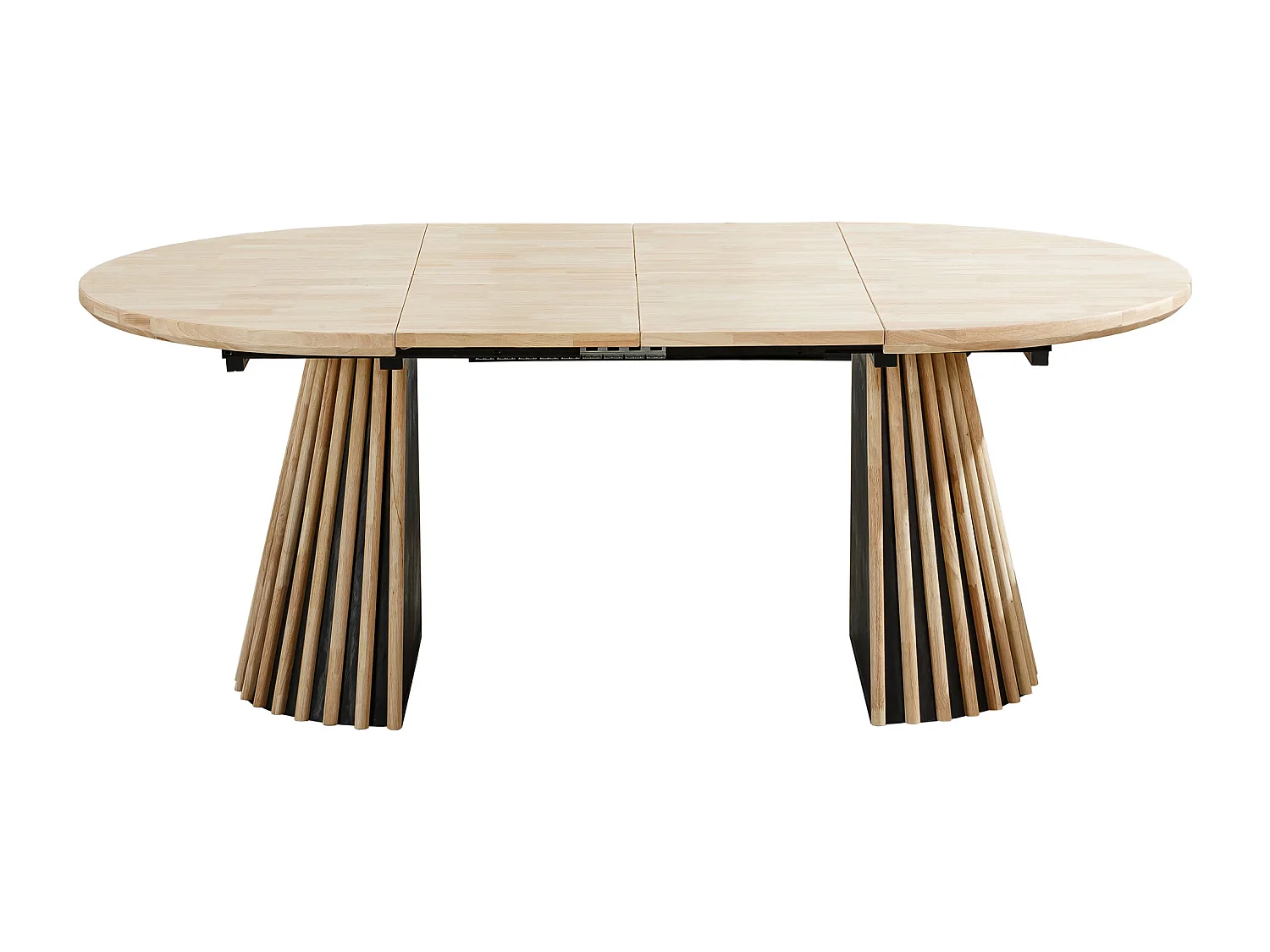 Table à manger ronde extensible coloris Chêne nordique/noir - Longueur 100-140-180 x Largeur 100 x Hauteur 76 cm