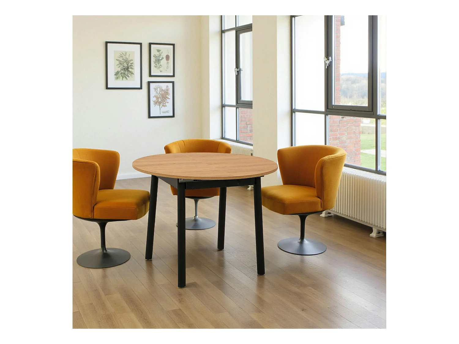 Table extensible ronde effet chêne pieds noirs Ø100-131 cm ARDEN