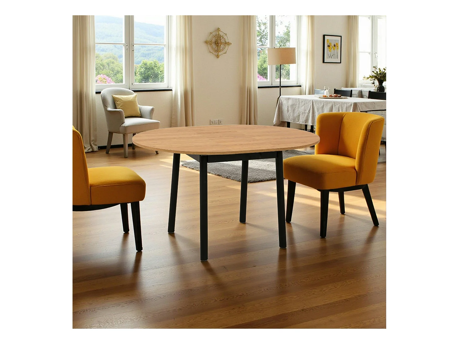 Table extensible ronde effet chêne pieds noirs Ø100-131 cm ARDEN