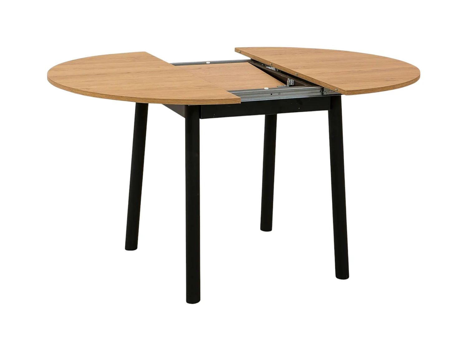 Table extensible ronde effet chêne pieds noirs Ø100-131 cm ARDEN