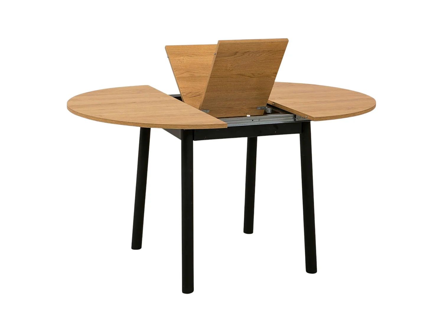 Table extensible ronde effet chêne pieds noirs Ø100-131 cm ARDEN