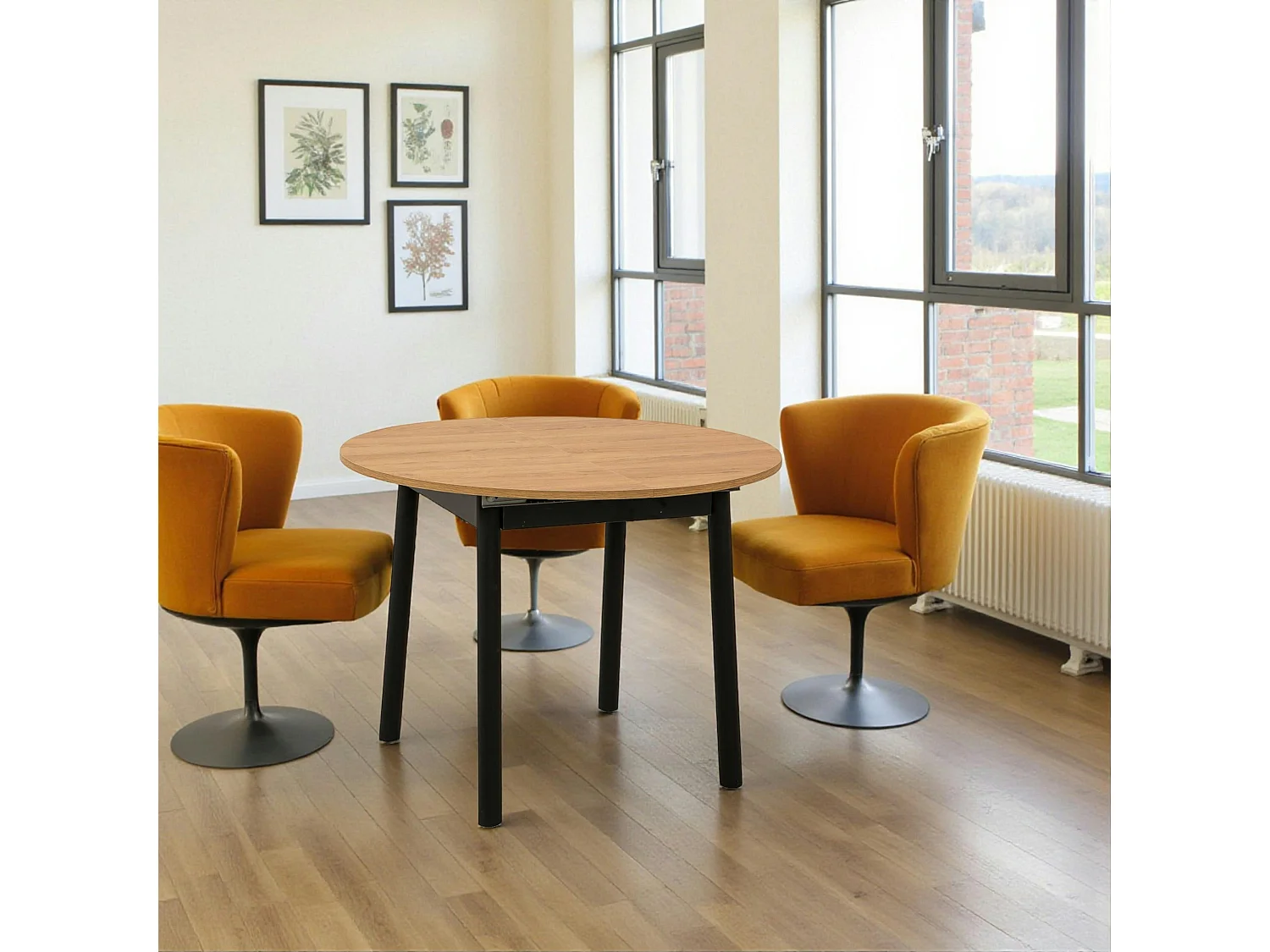 Table extensible ronde effet chêne pieds noirs Ø100-131 cm ARDEN