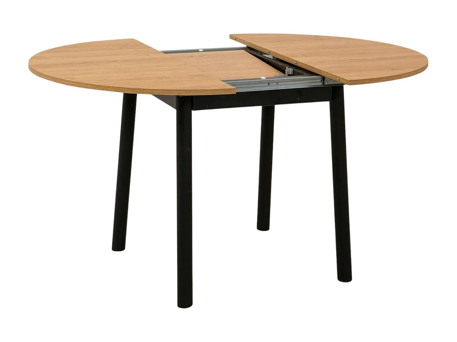 Table extensible ronde effet chêne pieds noirs Ø100-131 cm ARDEN