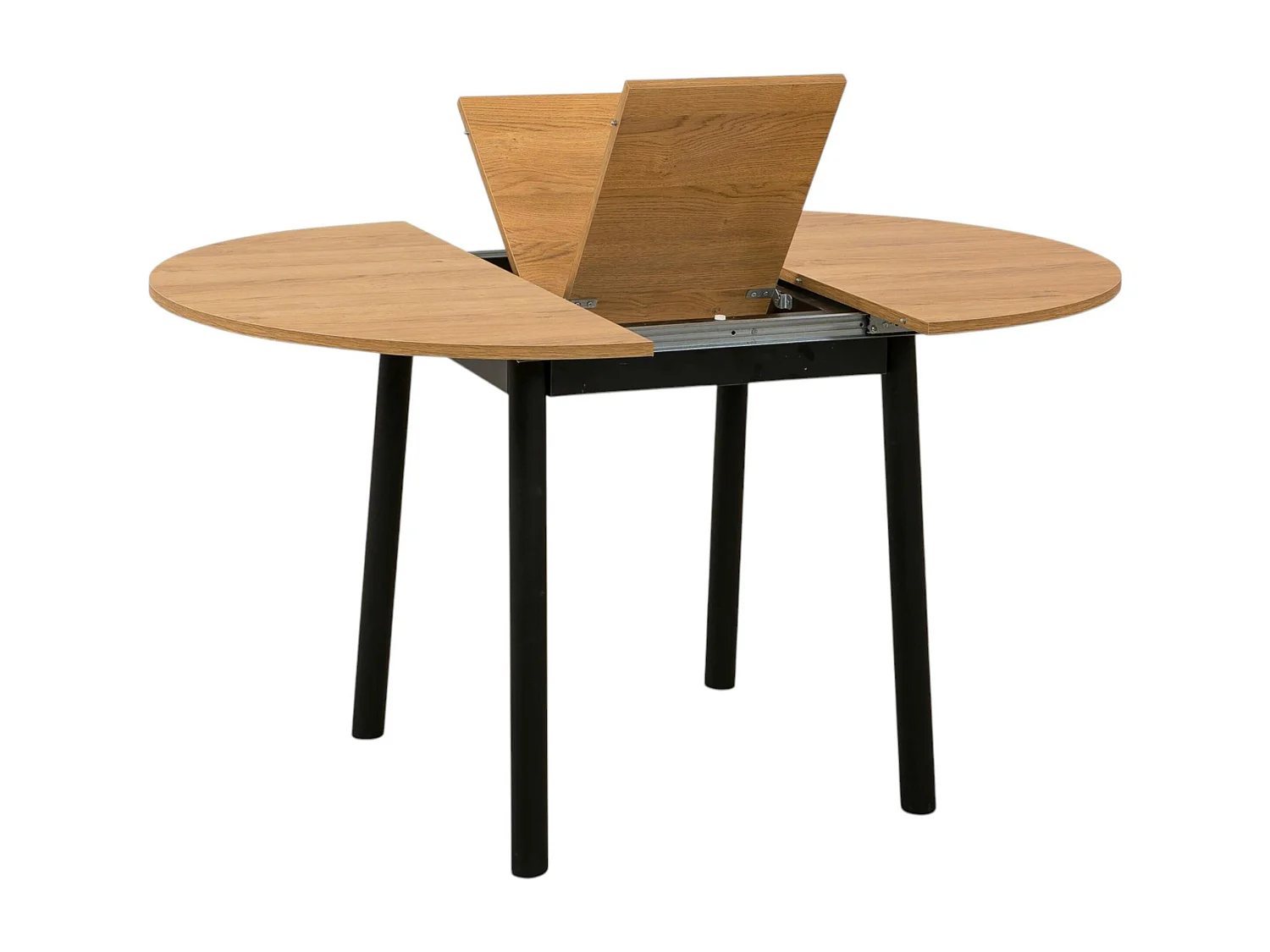 Table extensible ronde effet chêne pieds noirs Ø100-131 cm ARDEN