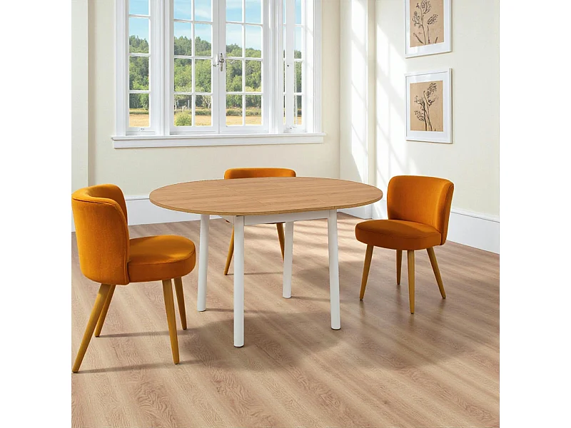 Table extensible blanche plateau effet bois Ø100-131 cm ARDEN