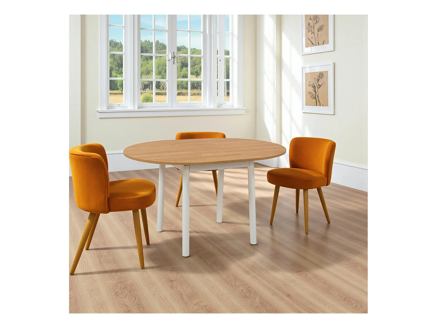 Table extensible blanche plateau effet bois Ø100-131 cm ARDEN